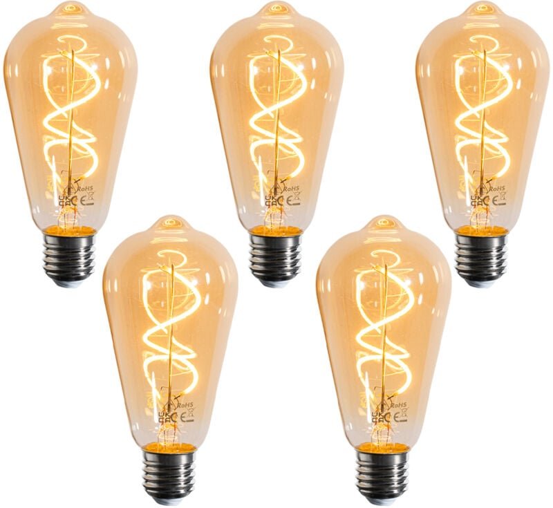 5er-Set E27 Dimmbare LED-Glühbirnen Spiralfilament ST64 Gold 4W 270 lm 2100K