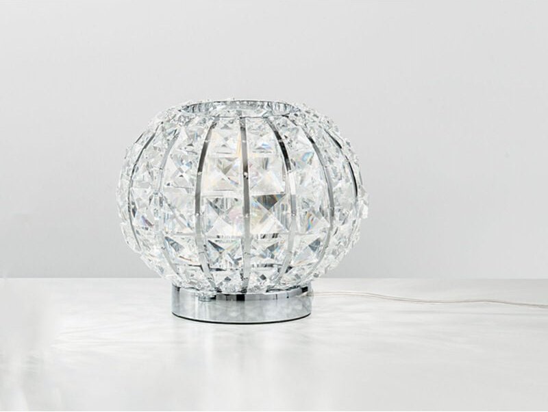 LED Kugel Tischlampe Chrom mit Glas Kristallen, Ø 20cm