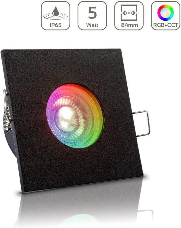 Einbauspot IP65 eckig - Farbe: Schwarz - LED Leuchtmittel: GU10 5W RGB+CCT