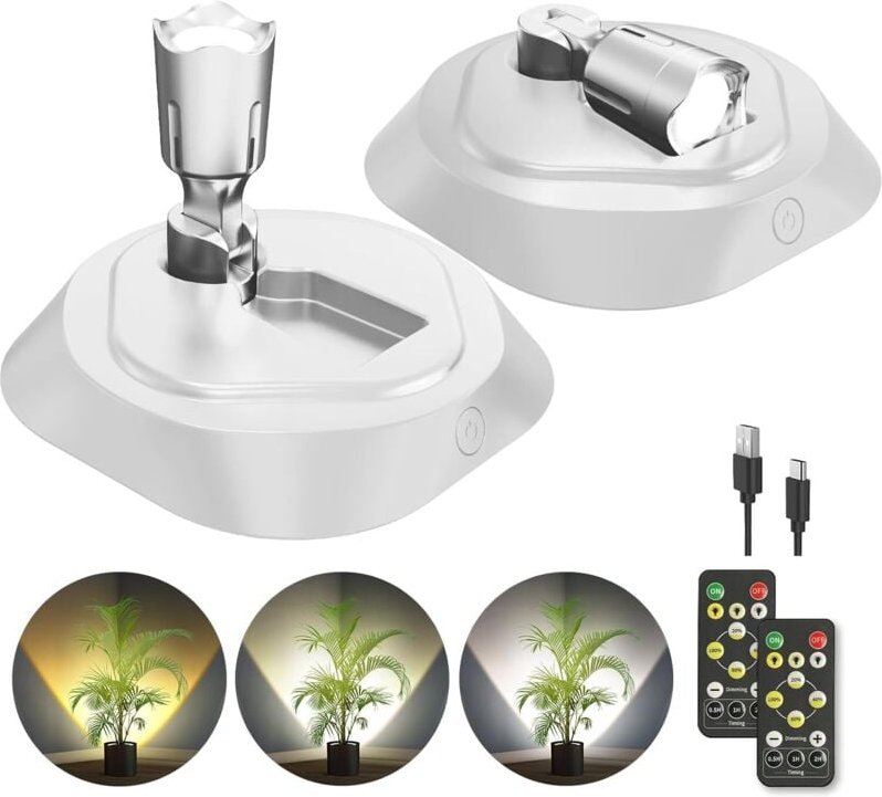 Sets kabelloser, dreifarbiger LED-Strahler mit Fernbedienung, Timer, wiederaufladbar, dimmbar, weiß