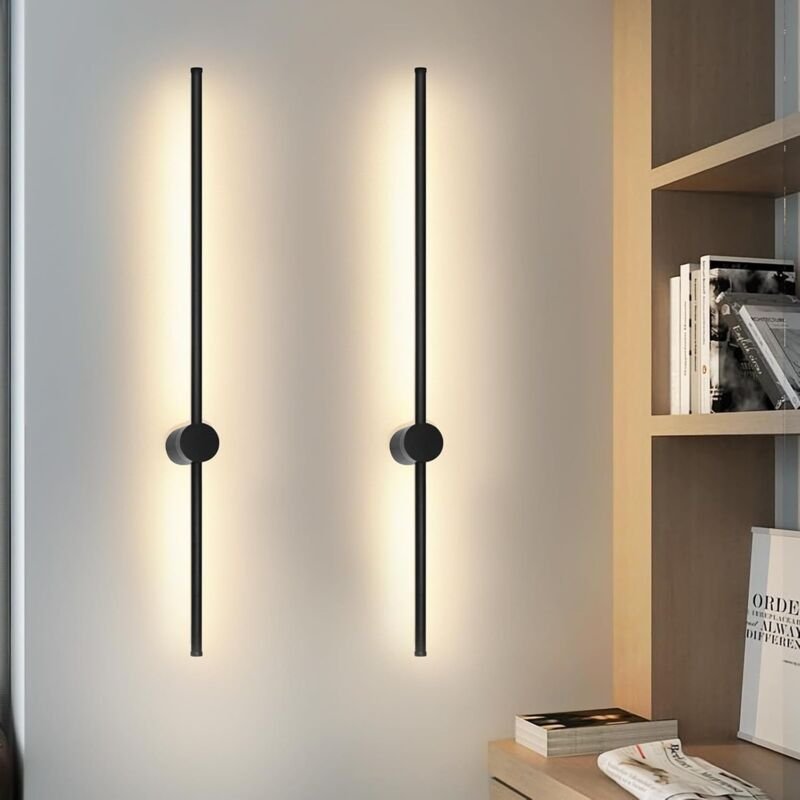 GBLY LED Wandleuchte 2ER Innen Wandlampe - 60CM Schwarz Modern Flurlampe Design Treppenhauslampe 3000K Warmweiß Küchenla...