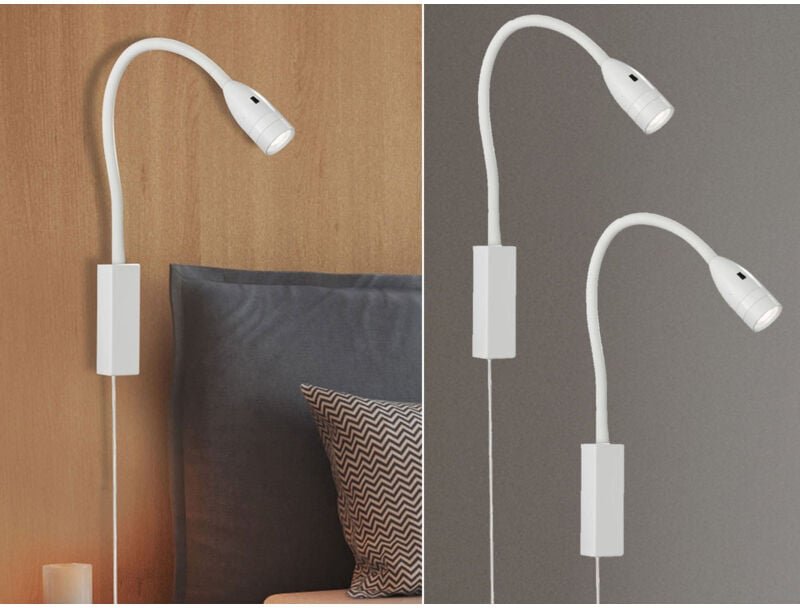 Thumbnail - 2er set Leselampen Weiß mit Kabel & Stecker, Breite 4cm