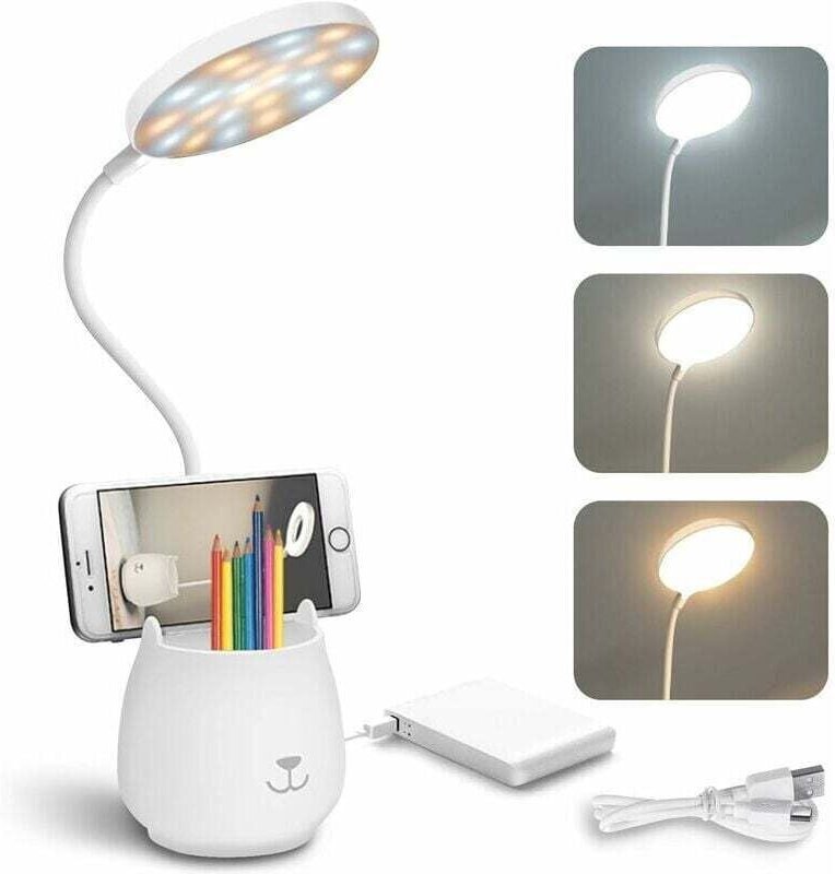 Lampe Bureau LED Rechargeable Sans Fil Avec Support Téléphone Porte Stylo Lumière Tactile Ajustable Pour Chambre Enfant