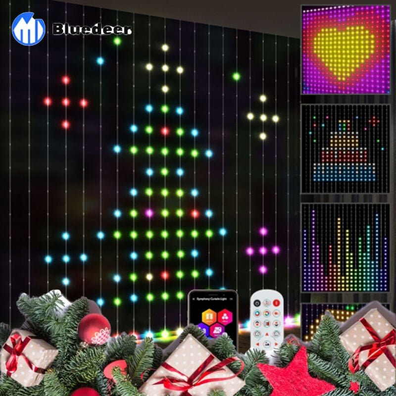 Lichterkette 3×3m 400 LEDs Lichtvorhang mit verstellbare Helligkeit Musik-Synchronisation Szenenmodi Timerfunktion – Lic...