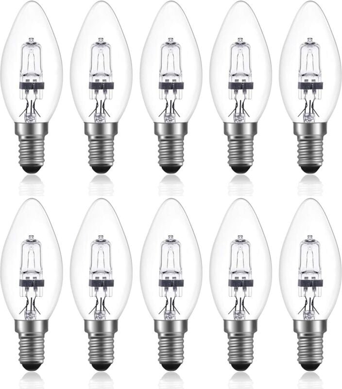 42 W E14 C35 dimmbare Halogenlampe, AC 220–240 V, Warmweiß 2700 K, transparente E14-Halogenkerzenlampe (10 Stück)