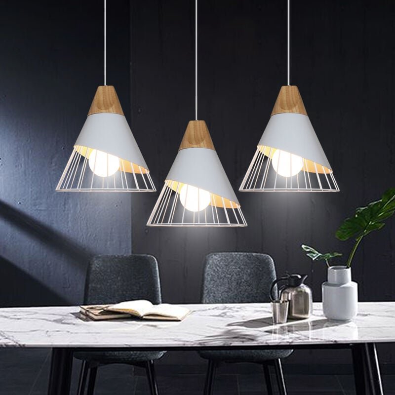Thumbnail - Axhup - 3 Flammig Pendelleuchten für Wohnzimmer Industriell in Badmintonform Hängelampen aus Metall Holz Kronleuchter E2...