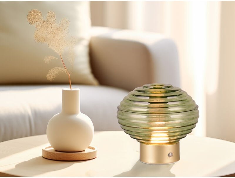 Thumbnail - Reality Leuchten - Retro Akku Tischleuchte earl mit Glas Lampenschirm Grün, Höhe 14cm