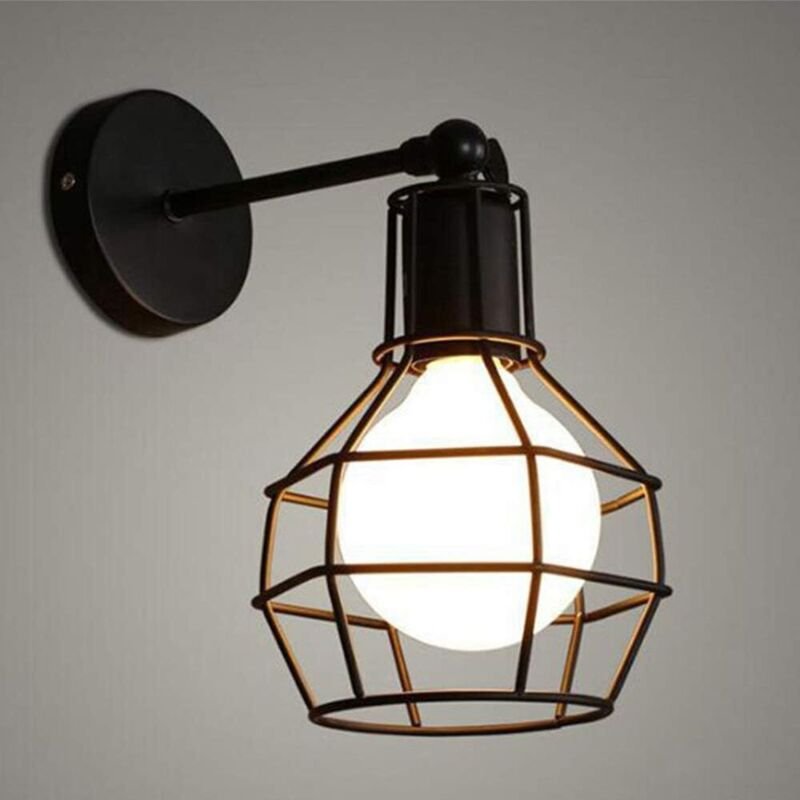 Set aus 2 rustikalen Wandleuchten im Industriestil mit verstellbarem Metallkäfig, Vintage-Wandleuchte aus schwarzem Eise...