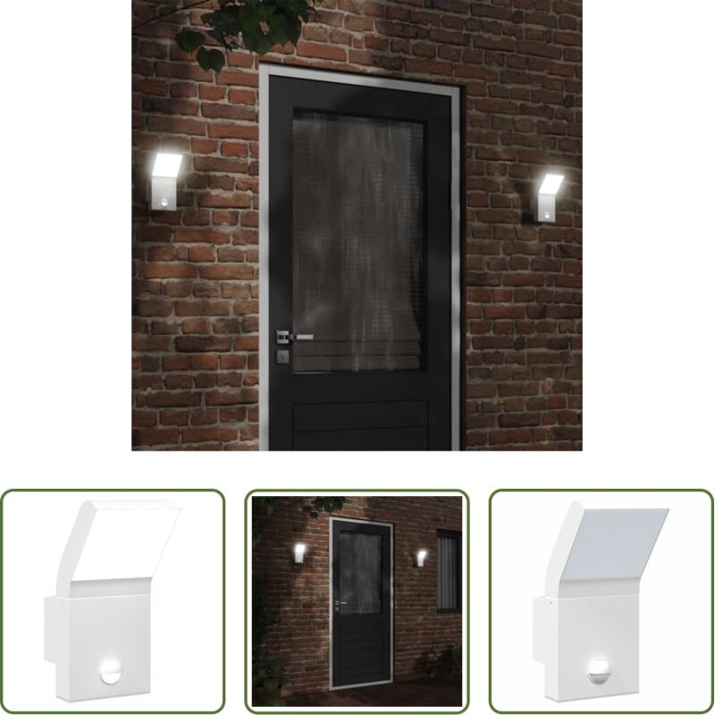 vidaXL Bewegungssensor - LED-Außenwandleuchte mit Sensor Weiß Aludruckguss