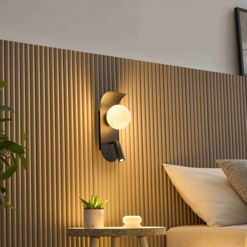 Moderne schwarze Wandleuchte mit Schalter Leseleuchte und Glas - Matalia