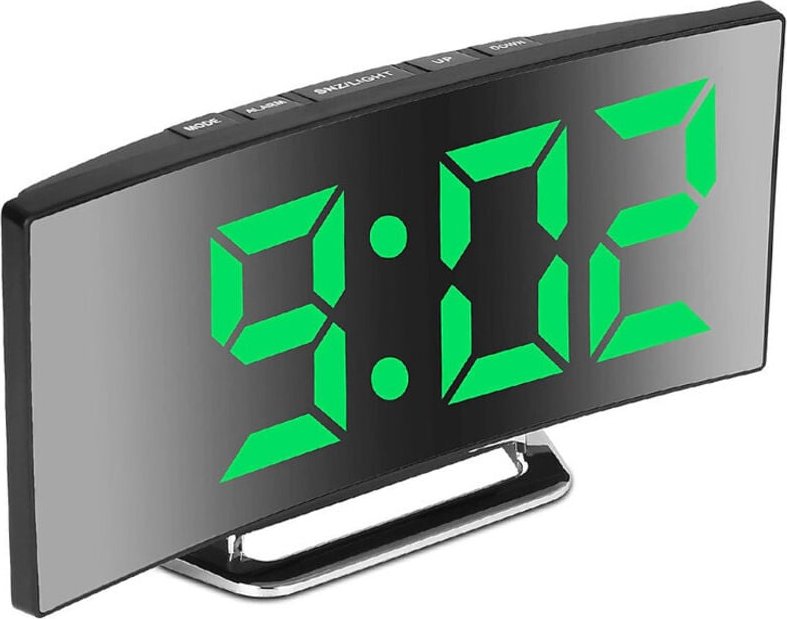 Digitaler Wecker für Schlafzimmer, 7-Zoll-LED-Spiegelbildschirm, 2 Helligkeitsstufen, 12/24 Stunden, Temperatur, Datum, ...