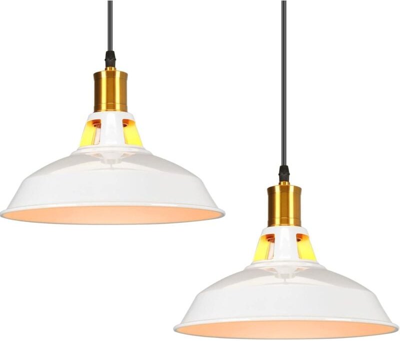 Vintage Metall Pendelleuchte Höhenverstellbar 27CM Hängende Deckenleuchte für Schlafzimmer Wohnzimmer(2PC Weiß)