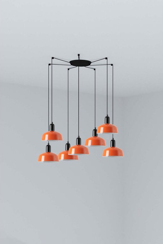 Faro Tatawin Kleine Cluster-Pendelleuchte, Schwarz, Rot-Orange glänzend, 7 x E27