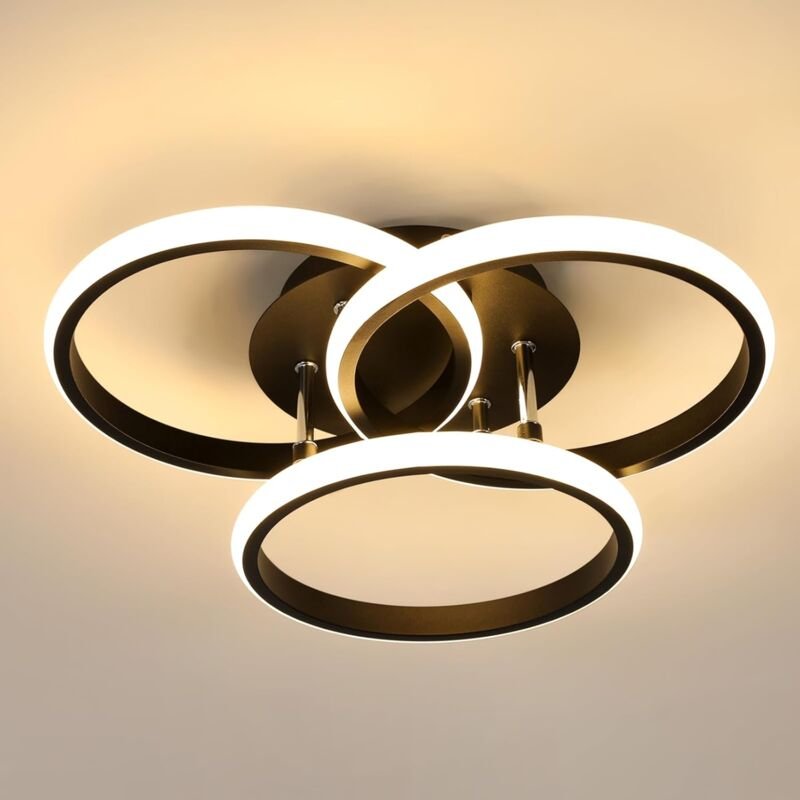 Moderne LED-Deckenleuchte 40CM, 40W 4500LM Schwarze Deckenleuchte für Schlafzimmer Rund Warmweiß 3000K, Innen-Deckenleuc...