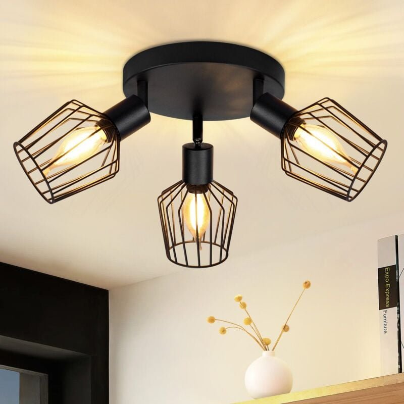 Deckenspot E14 Deckenstrahler 3 Flamming Gbly Deckenlampe Schwarz Metall Schwenbar Rund Spotlight Wohnzimmerlampe für Fl...