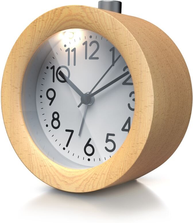 Bearware - Analoger Wecker mit rundem Holzkorpus Holz Wecker mit beleuchtetem Ziffernblatt