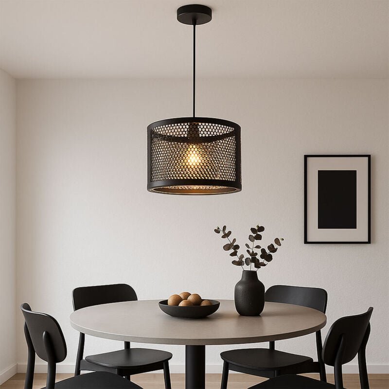 Led Pendelleuchte Hängelampe Wohnzimmerleuchte Retro Pendel Hängeleuchte Esstischlampe, schwarz gold, Metall Gitterschir...