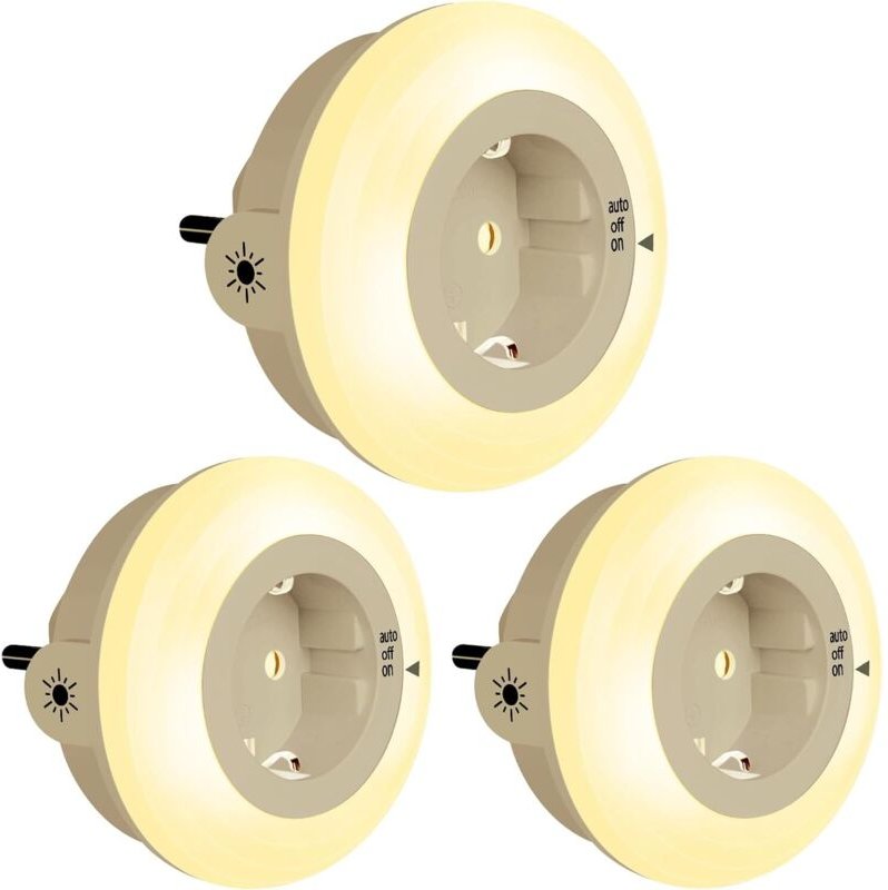 Nachtlicht Steckdose mit Dämmerungssensor,LED Nachtlampe Kinder Schutzsteckdose mit Helligkeitssensor, Auto/OFF/ON mit L...