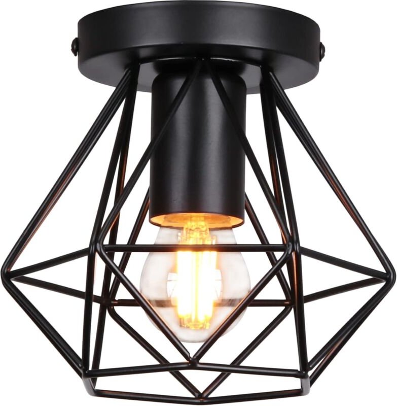 STOEX Deckenleuchte Industrielle E27 Metall mit Geometrischem Käfig Deckenlampe für Wohnzimmer Esstisch Küche - Schwarz ...