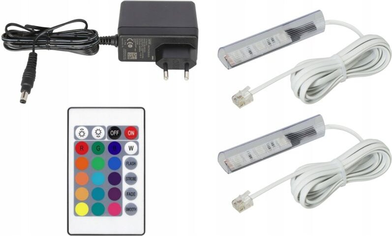 2x RGB-LED-Clips für Glasregale, Kabel weiß