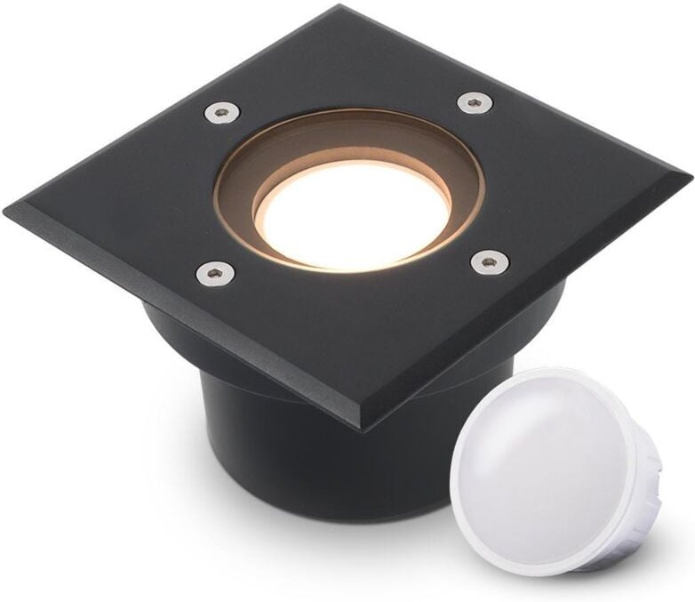 LED Bodeneinbaustrahler Schwarz FLACH eckig 230V IP67 - Leuchtmittel: 5W 2700K DIMMBAR 120° - Anzahl: 1x