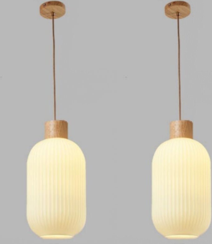 E27 Modern Pendelleuchte Höhenverstellbar Hängelampe Glas Holz Deckenleuchte Lampenschirm Ø14CM 2 Stücke