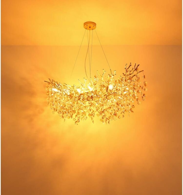 Pendelleuchte Kronleuchter Hängeleuchte gold Glaskristalle amber kürzbar H 120cm