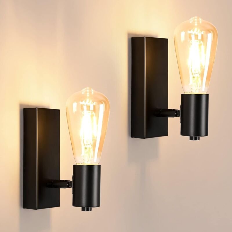 2er-Set Industrielle Innenwandleuchte, Vintage E27 Wandstrahler, verstellbar um 90° oder 360°, Retro-Wandlampe aus schwa...