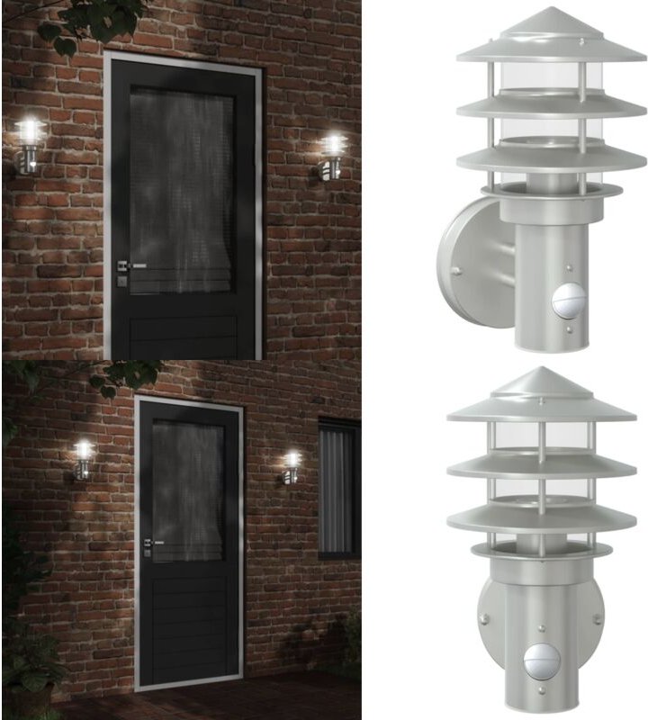 Außenwandleuchte mit Bewegungsmelder Silbern Edelstahl - Outdoor-Beleuchtung - Wandleuchte - Bewegungsmelder - Edelstahl...