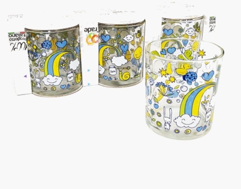 Trade Shop Traesio - Trade Shop - 6 bunte Gläser Sonne Mond Regenbogen Glas Tisch Streifen Made in Italy -