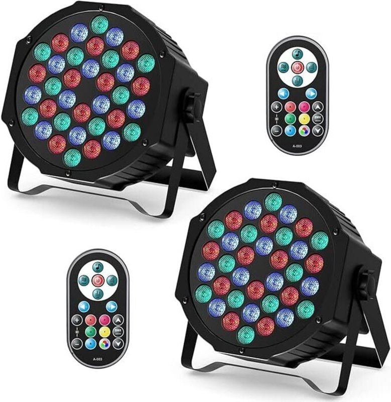 2 Stücke 36 LED Par Scheinwerfer Bühnenlicht, RGB LED Par Strahler Party Lichter mit Fernbedienung DMX512 Discolicht für...
