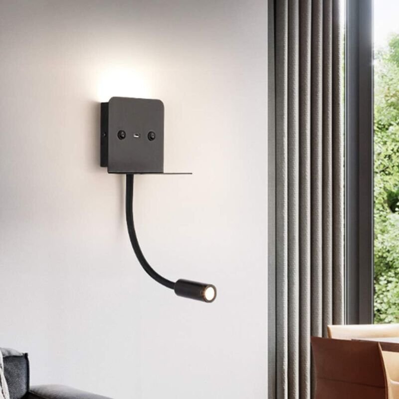 6W led Wandleuchten Wandlampe Leselampe, Flexibles Rohr Leselicht mit Schalter und USB-Schnittstelle Wandlampe, Warmweiß...