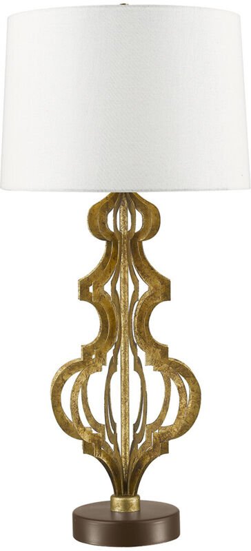 Tischlampe Beistelllampe Wohnzimmerlampe Stahl Creme Gold H 88,7 cm 1 Flammig