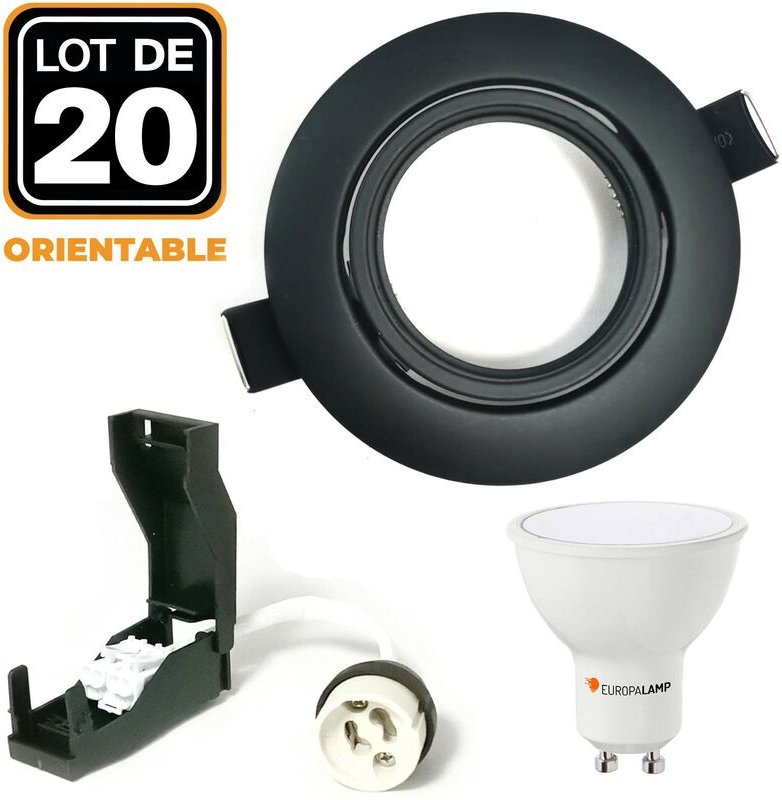 Europalamp - 20 Schwenkbare Einbaustrahler Mattschwarz GU10 led 7W eqv. 56W Neutralweiß 4500K