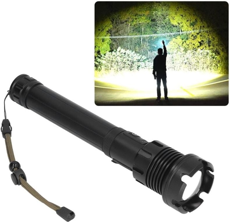 Helle Taschenlampe aus Aluminiumlegierung, zoombar, USB-Ladefunktion, 8000 Lumen, 2 Lichtfarben, 7 Modi, Handlampe für A...