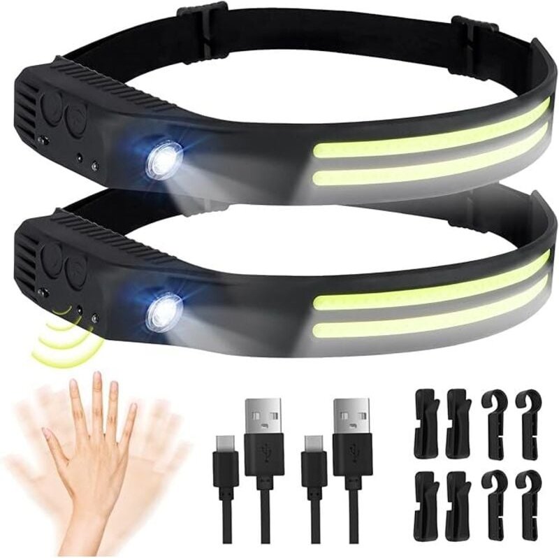 Stirnlampe Led Wiederaufladbar, 2 SuperHell 450 Lux Mit 5 Modi 1500mAh Kopflampe, 230°Ultra Weitwinkel Stirnlampe Led, 9...