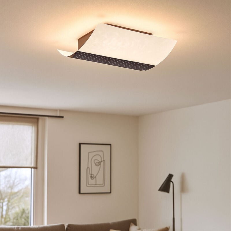 Deckenlampe Flurlampe Deckenleuchte braun Glas Küchenlampe Wohnzimmerleuchte, Metall, 1x E27, LxH 26,4 x 8,9 cm