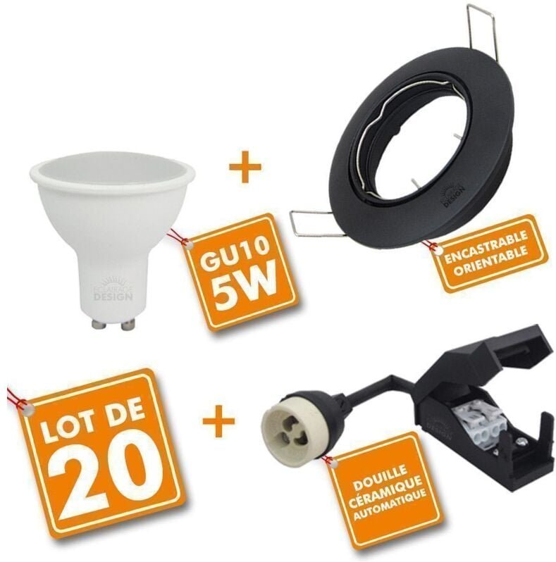 20er Set SCHWARZ orientierbarer LED-Einbaustrahler mit GU10-Glühbirne 230V 5W Farbtemperatur: Warmweiß 2700K