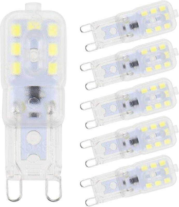 6 Stück G9 LED-Leuchtmittel, kaltweiß, 3 W, 6500 K, flimmerfrei, Halogen-LED-Ersatz, dimmbare LED-Kapselbirne, energiesp...