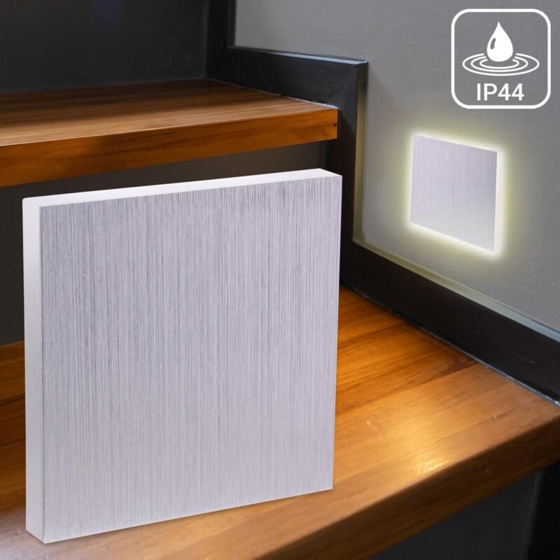 LED Treppenleuchte IP44 eckig Alu-gebürstet - Lichtfarbe: CCT 1,5W - Lichtaustritt: Linea