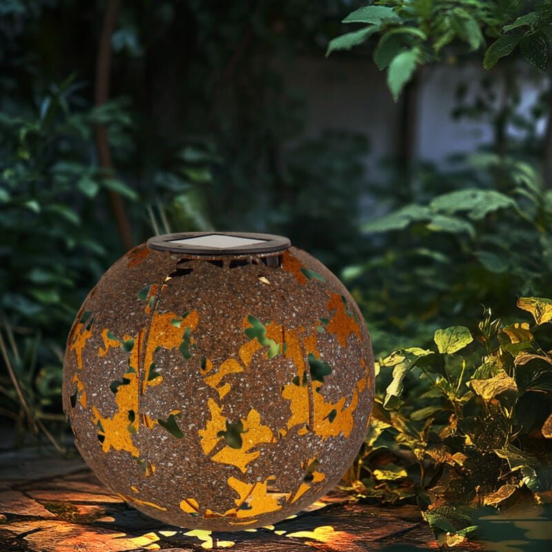 Solarleuchte rost Solarlampe für Außen Kugel Solar Garten Deko Erdspieß, mit Ahornblättern Lichteffekt, Metall, 1x led w...