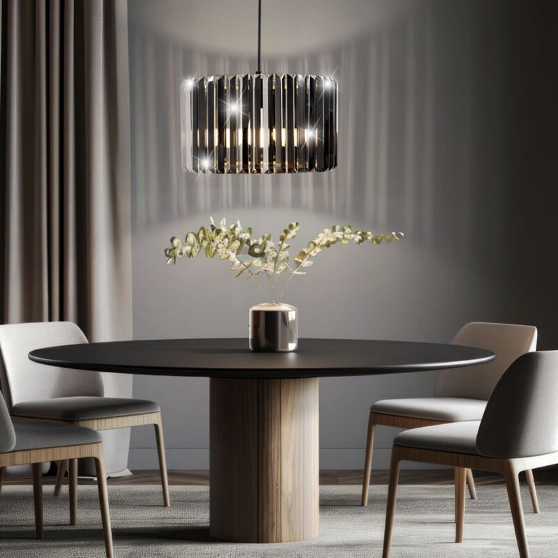 Hängelampe Esstischleuchte Glasstäbe Pendelleuchte Holzoptik Wohnzimmerlampe, K5 Kristalle, Metall, 1x E27, DxH 35x120 c...