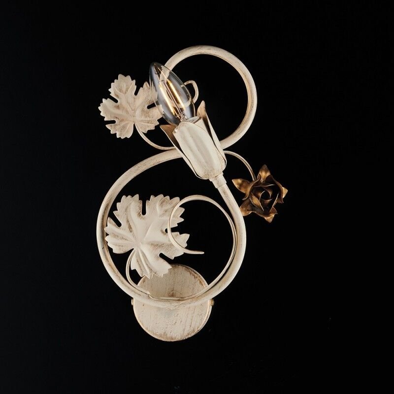 Bonetti Illumina - Elfenbeinfarbene Eisenapplikation mit Decape-Dekor und goldenen Rosen ein Licht 21x h30 cm
