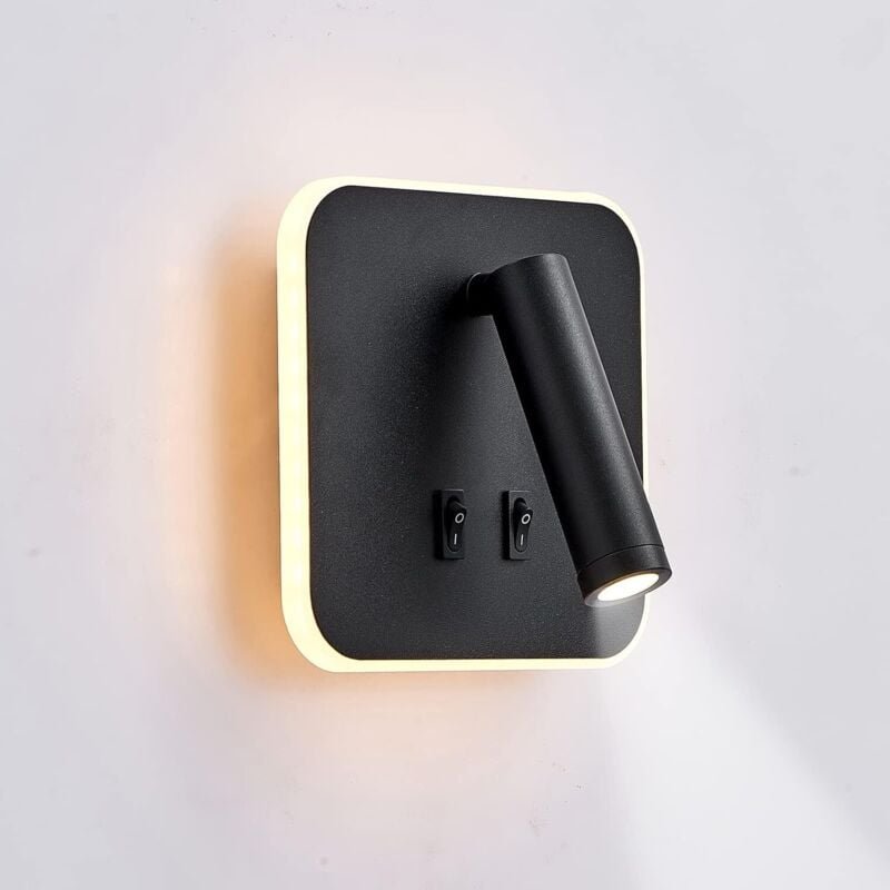 LED-Wandleuchte, Nachttisch-Lesewandleuchte, 12W LED Wand-Leselampen, verstellbarer Strahler 3W +9W 3000K Warmes Licht s...