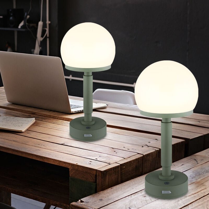 Tischleuchte Pilz grün Tischlampe Touchdimmer Akku Beistellleuchte Pilzleuchte, usb-c, led 1W 60Lm warmweiß, DxH 14x29,5...