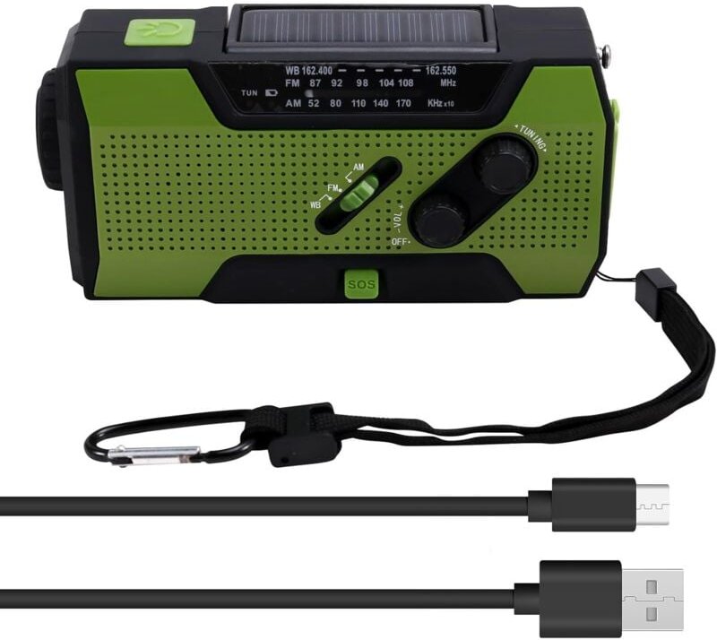 Notfall-Wetterradio, Handkurbel, tragbar, Solaraufladung, mit LED-Taschenlampe AM/FM/, SOS-Alarm, 5000 mAh