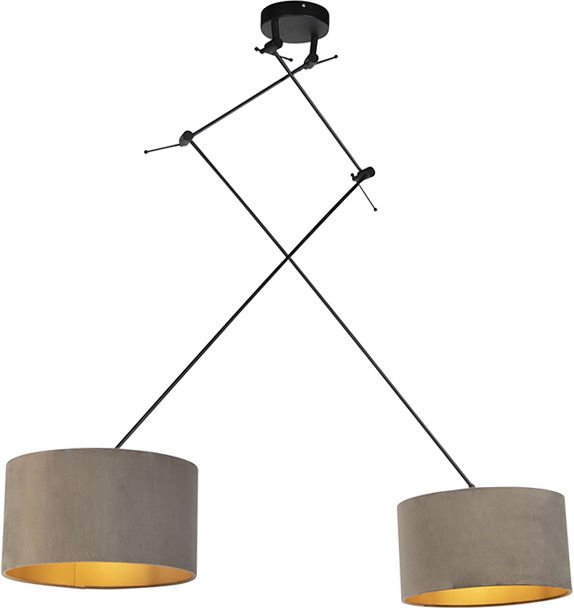 Hängelampe mit Samtschirmen taupe mit Gold 35 cm - Blitz ii schwarz