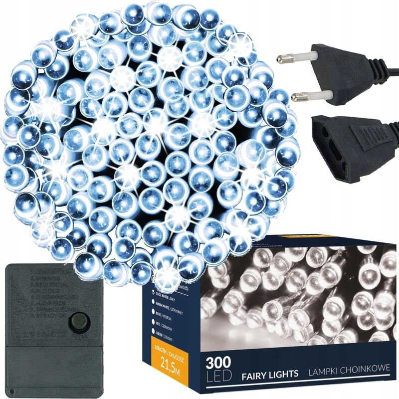 WEIHNACHTSLICHTER 300 LED 22m AUSSEN/INNEN für Weihnachtsbaum KALTES WEISSES WEIHNACHTSLICHT