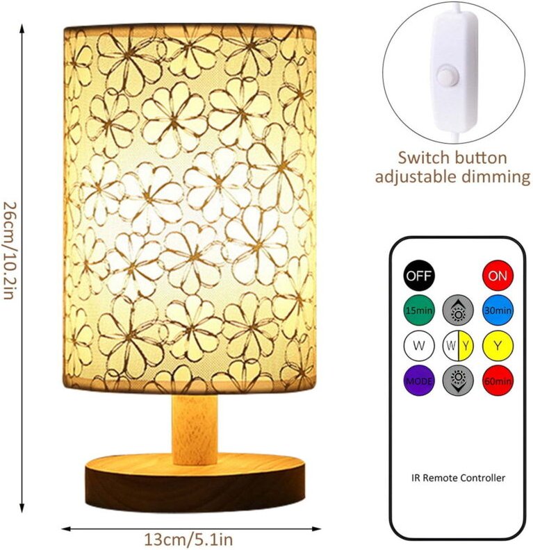 Tischlampe aus Stoff, LED-Nachtlicht aus Leinen, Fernbedienung, warmweiß, Nachttischlampe, USB-betrieben, für Schlafzimm...