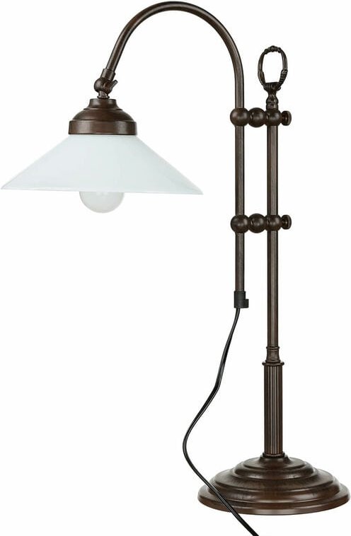Licht-erlebnisse - Schreibtischlampe Messing Glas 49 cm hoch verstellbarer Schirm E14 Tischleuchte